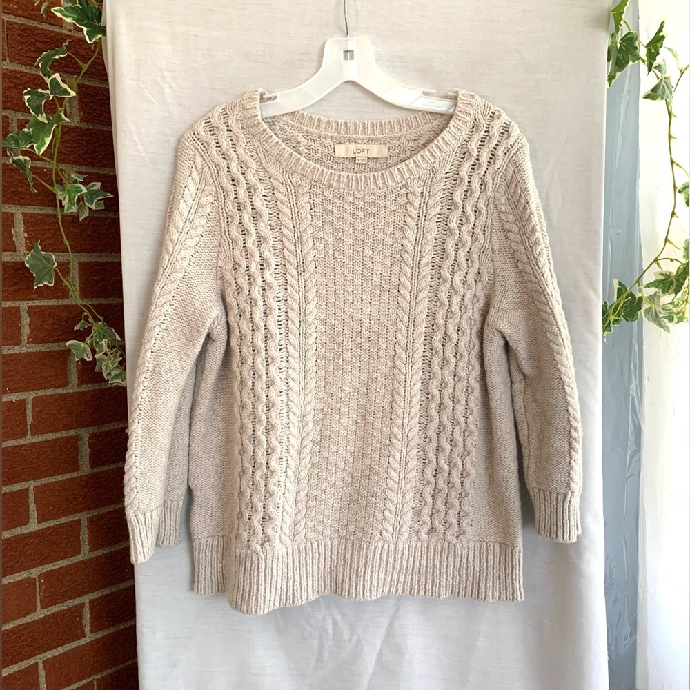 Loft | Wool Blend Cable-Knit Sweat Oat XL